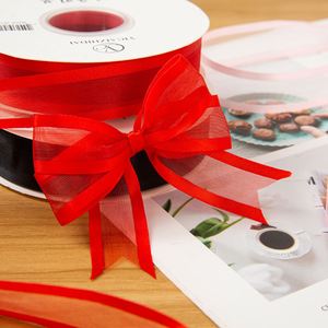 Cinta de malla de satén de gasa transparente de doble cara de 2.5 cm con borde ancho, 100% poliéster, ecológica, para embalaje de cajas de regalo, pasteles y flores - Product Image 5
