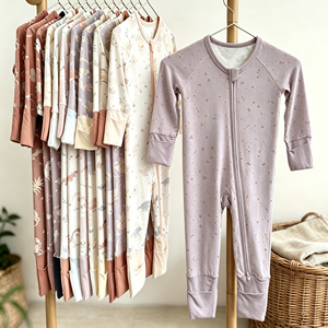 Combinaison bébé à manches longues en fibre de bambou, fermeture éclair, pyjama pour nourrisson, finition à volants, pyjama doux pour nouveau-né et tout-petit - Product Image 2