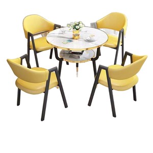 Arredamento per Ristoranti, Set da Negoziazione per Caffetterie e Negozi di Tè, Tavolo Circolare da Balcone con Piano in Lastra di Pietra, Reception Minimalista - Product Image 2
