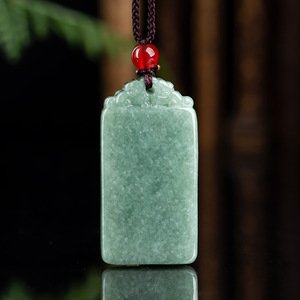 Colgante de Jadeíta Natural Grado A, Color Verde Frijol Hielo, con Cadena de Bambú, Estilo Étnico, Collar Unisex - Product Image 1