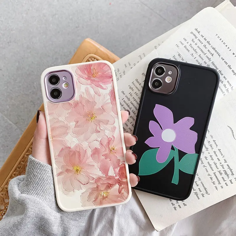 Ins Watercolor Flowers Case Electroplated Lens Protective Phone Case For iPhone12 12 Pro Max