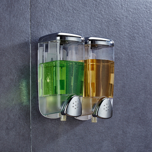 Distributeur de savon liquide double manuel en plastique chromé à fixation murale HF, distributeur de <span class=keywords><strong>gel</strong></span> <span class=keywords><strong>douche</strong></span>, support pour désinfectant pour les mains, mousse de bain, <span class=keywords><strong>gel</strong></span> <span class=keywords><strong>douche</strong></span> - Product Image 2
