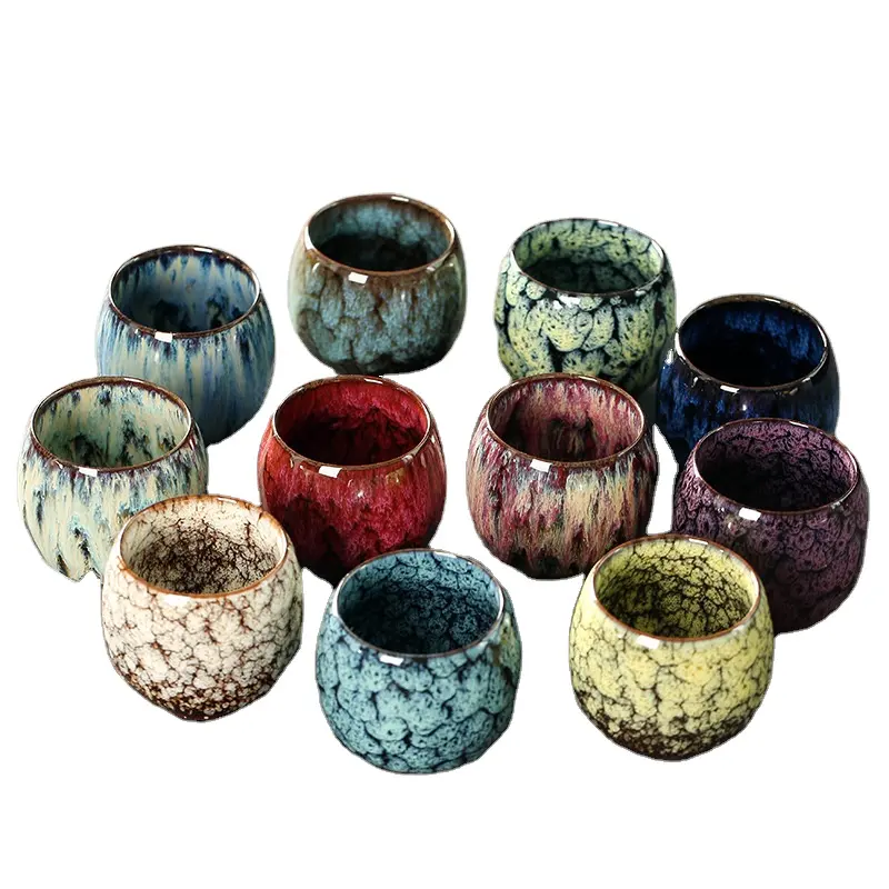Özel teklif 110Ml sırlı seramik ebru şarap japon porselen Kung Fu kupalar kahve fırın değişim çay bardağı