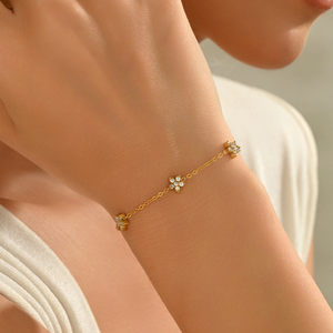 Conjunto de collar y pulsera con colgante de flor de Zirconia cúbica, collar de moda, joyería de acero inoxidable, uso diario, joyería de moda para mujer - Product Image 4