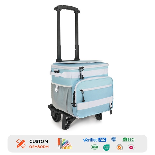 BSCI Factory Custom Wheeled Rolling Cooler Bag, Large Insulated Leakproof Cooler with Wheels for Outdoor Picnic Beach Camping