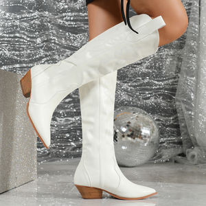 <span class=keywords><strong>Stivali</strong></span> 2023 Vintage moderni per donna <span class=keywords><strong>stivali</strong></span> lunghi <span class=keywords><strong>bianchi</strong></span> con <span class=keywords><strong>tacco</strong></span> <span class=keywords><strong>basso</strong></span> che aumentano per lo stile Cowboy estivo invernale - Product Image 3