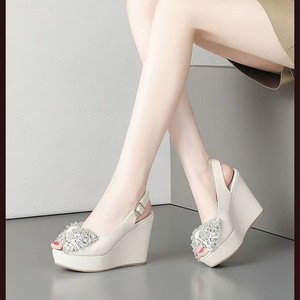 Women Summer Wedge Sandals New Rhinestone Platform Elegant Thick Sole Bow Roman Sandals - Product Image 2