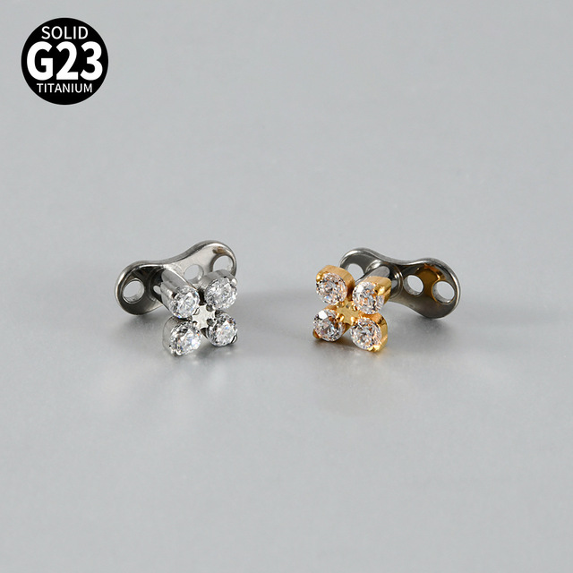 F136 Titanium CZ Flower Dermal Anchor Internal Thread 14G Surface Piercing Jewelry for Professional Studio Supply