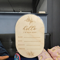 Plaque de naissance ovale peinte à la main en copeaux de bois pour nouveau-né, panneau d'annonce, art populaire pour entreprise à domicile, bricolage moderne