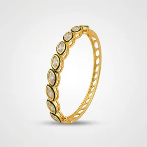 Bracelet jonc Kundan en zircon cubique pour femme, plaqué or, style indien traditionnel, bijoux de mariée de créateur, vente en gros - Product Image 2