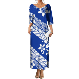 1MOQ özelleştirilmiş Hawaii polinezya kabile baskı kadınlar yaz uzun elbise V boyun yarım kollu rahat elbise zarif balo elbise - Product Image 1