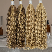 Rambut Manusia India Remy Bulk Single Drawn, Keriting Panjang, Bergelombang Alami, Basis Sutra, Densitas 100%, Panjang Dapat Disesuaikan, Semua Warna, Wig
