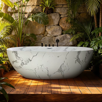 Baignoire autoportante en pierre artificielle blanche de luxe, sur mesure, nouveau design, en acrylique