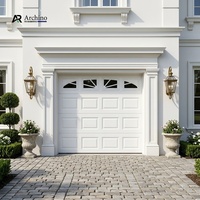 Puerta de Garaje Seccional Aislada con Paneles Elevados, Blanca, Automática, con Ventanas Arqueadas