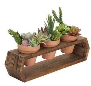 Bac de culture Hexagonal en bois brun et brossé, support de jardin avec Pots en artta - Product Image 5