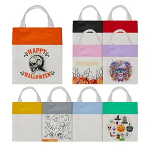 Kustom Pabrik tas Tote Halloween poliester permen sublimasi tas suguhan dengan pegangan