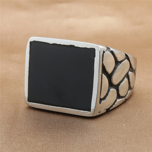 Men's Geometric <b>Titanium</b> Steel <b>Ring</b> Silver Rectangular Bezel Setting Retro Punk Style Jewelry Gift - Product Image 1