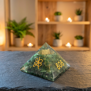 Green Crystal Pyramid <b>Ornament</b> Gold Pattern Decorative <b>Stone</b> Craft Desktop Gift - Product Image 2
