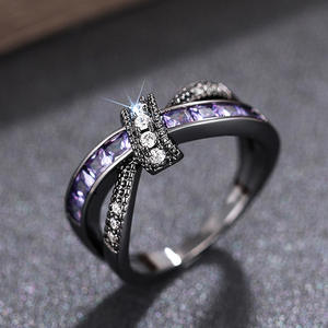 Anello T0312 con Fiocco e Ametista, in Lega di Metallo Prezioso da Donna, con Incastonatura a Canale e Gemma Taglio Brillante Rotondo, per Uso Quotidiano - Product Image 6