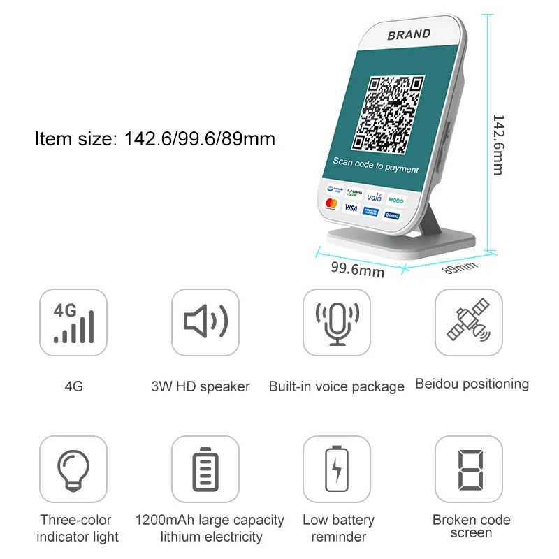 Rinlink Betaal Spraakuitzendluidspreker Qr-Code Display Mini-Weergaveapparaat Met Digitaal Display