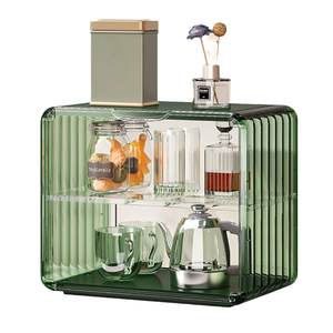 Organizador de encimera doble para el hogar, estante de almacenamiento de plástico a prueba de polvo y ecológico para exhibir perfumes, tazas de té y café - Product Image 1