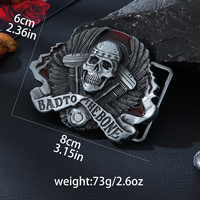 Hebilla de aleación vintage con diseño de calavera de motero y alas, estilo 'Bad to the Bone', para cinturón de estilo motorista, western y punk, compatible con correas de 38mm, apta para detección con detector de metales.