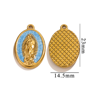 เครื่องรางพระแม่มารี |   จี้รูปไข่เคลือบสีทอง PVD 18K ทำจากสแตนเลสสตีล |   กันน้ำได้ ใช้ได้ทั้งชายและหญิง ป้องกันอาการแพ้ - Product Image 5
