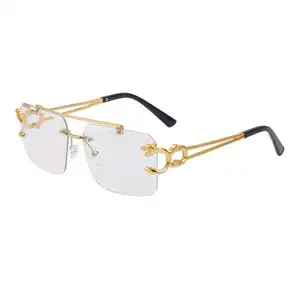 Q104 barato moda Vintage cabeza de leopardo doble puente elegante gafas de sol sin montura Uv400 protección mujeres gafas de sol