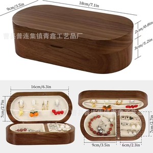 Oval Wooden Jewelry Box With Velvet Lining For Earrings <b>Rings</b> Necklaces <b>Storage</b> Organizing Case - Product Image 3