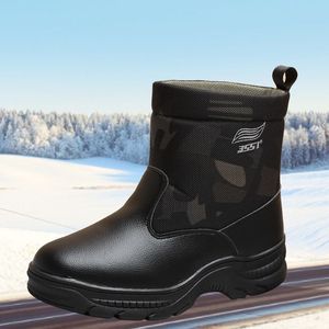 3551 Snow <b>Boots</b> Men <b>Black</b> Fleece Lined Warm Thickened Sheepskin Winter <b>Work</b> <b>Boots</b> Injection Sole - Product Image 3