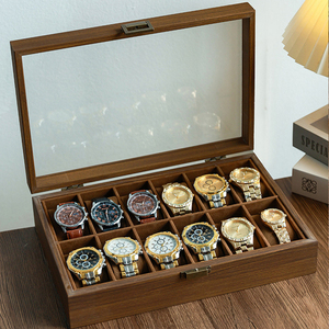 Boîte de montre en cuir en <span class=keywords><strong>bois</strong></span> <span class=keywords><strong>vintage</strong></span> haut de gamme avec 6 fentes et couvercle en verre hommes et femmes Bracelet organisateur de bijoux pour vitrine de montre - Product Image 6