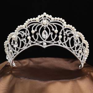 Couronnes et diadèmes en cristal de couleur argent Diadème de couronne vintage baroque pour femmes Accessoires de cheveux de mariage - Product Image 4
