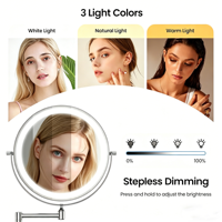 Miroir cosmétique mural LED de 8,5 pouces, grossissement 1X/10X, double face, alimentation par prise secteur, finition chromée, 3 couleurs de lumière