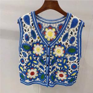 Colorido máquina de punto bordado <span class=keywords><strong>calado</strong></span> de punto nuevo hueco sin mangas cuello en V bordado <span class=keywords><strong>chaleco</strong></span> Top <span class=keywords><strong>Chaleco</strong></span> de <span class=keywords><strong>mujer</strong></span> - Product Image 5