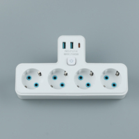 AB Schuko 4'lü Priz T Şekilli Fiş Adaptörü Anahtarlı 2USB+PD Tip-C Hızlı Şarj Maks 2500W Duvar Priz Bölücü
