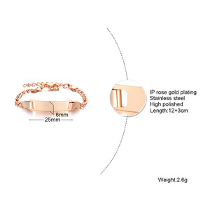 Barre d'inspiration pour bracelet pour homme Chaîne <span class=keywords><strong>gourmette</strong></span> large en acier inoxydable plaquée <span class=keywords><strong>or</strong></span> avec étiquette d'identification incurvée - Product Image 3