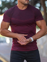 T-shirt à manches courtes et col montant cationique élastique pour hommes, sports d'automne, fitness, décontracté