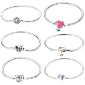 Pulsera DIY de cobre chapado en platino con dijes de cielo estrellado, unicornio, girasol, mariquita, cadena de hueso de serpiente y circonita blanca, 17 cm - Product Image 1