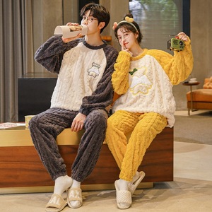 Dessin animé flanelle Couple pyjamas femmes corail doublé <span class=keywords><strong>polaire</strong></span> épaissi costume hommes ample grande taille hiver <span class=keywords><strong>chaud</strong></span> maison vêtements - Product Image 2
