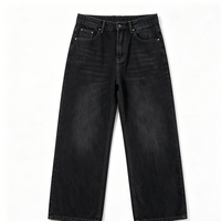 Jean délavé ample à jambe large brodé pour homme, taille mi-haute, coupe droite classique, style vintage, denim délavé personnalisé pour homme