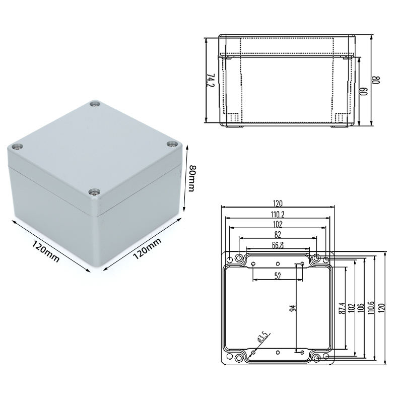 Highyi 120x120x80mm IP66 Aluminum Junction Box - DIY Electrical Enclosure