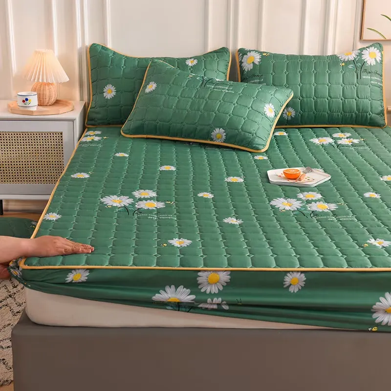 Funda protectora de colchón de polialgodón estampada, cubrecama fijo, cubierta de cama ajustada
