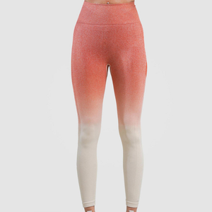 Leggings de yoga mi-long à dégradé de couleurs, côtelés, sans coutures, en Spandex et Polyester, respirants, séchage rapide, extensibles dans les quatre sens, contrastés - Product Image 3