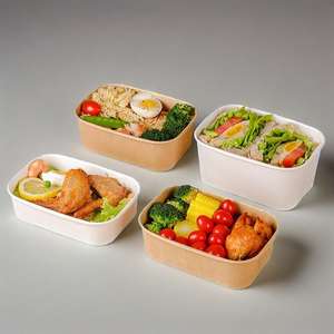 Ensaladera de papel cuadrada rectangular desechable personalizada de fábrica con tapa de grado alimenticio para sushi y sándwiches de almuerzo para llevar - Product Image 2