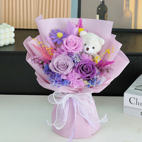Bouquet de roses et d'ours préservés de haute qualité Idées cadeaux de fleurs éternelles pour Noël et la Saint-Valentin