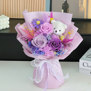 High Quality Preserved Rose and Bear Bouquet <strong>Christmas</strong> and Valentine's Day Eternal Flower <strong>Gift</strong> Ideas - Product Image 2