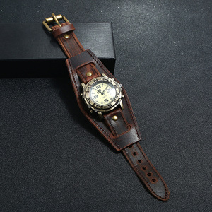 <span class=keywords><strong>Bracelet</strong></span> de <span class=keywords><strong>montre</strong></span> en cuir véritable marron et noir, style punk rétro, polyvalent, pour homme et femme, bijoux - Product Image 5