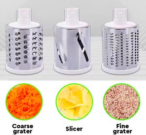 Round Mandoline Slicer Nuts Grinder Rotary Cheese Grater With 3 Stainless Steel Drum Blades - Product Image 4