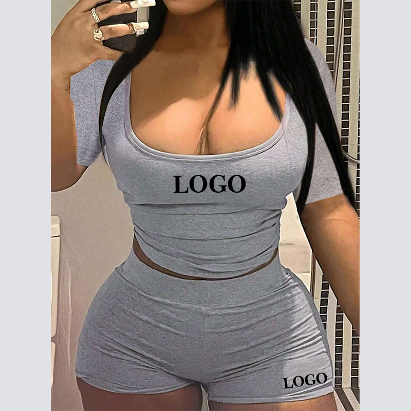 F240206 Loungewear Set Custom Embroidery Logo Women Summer Crop Tank Top Shirts Shorts Women 2 Piece Lounge Wear Shorts Set