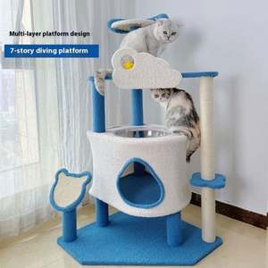 Blue Color Cute Deign <b>Cat</b> Tree With Condo Indoor Use - Product Image 3